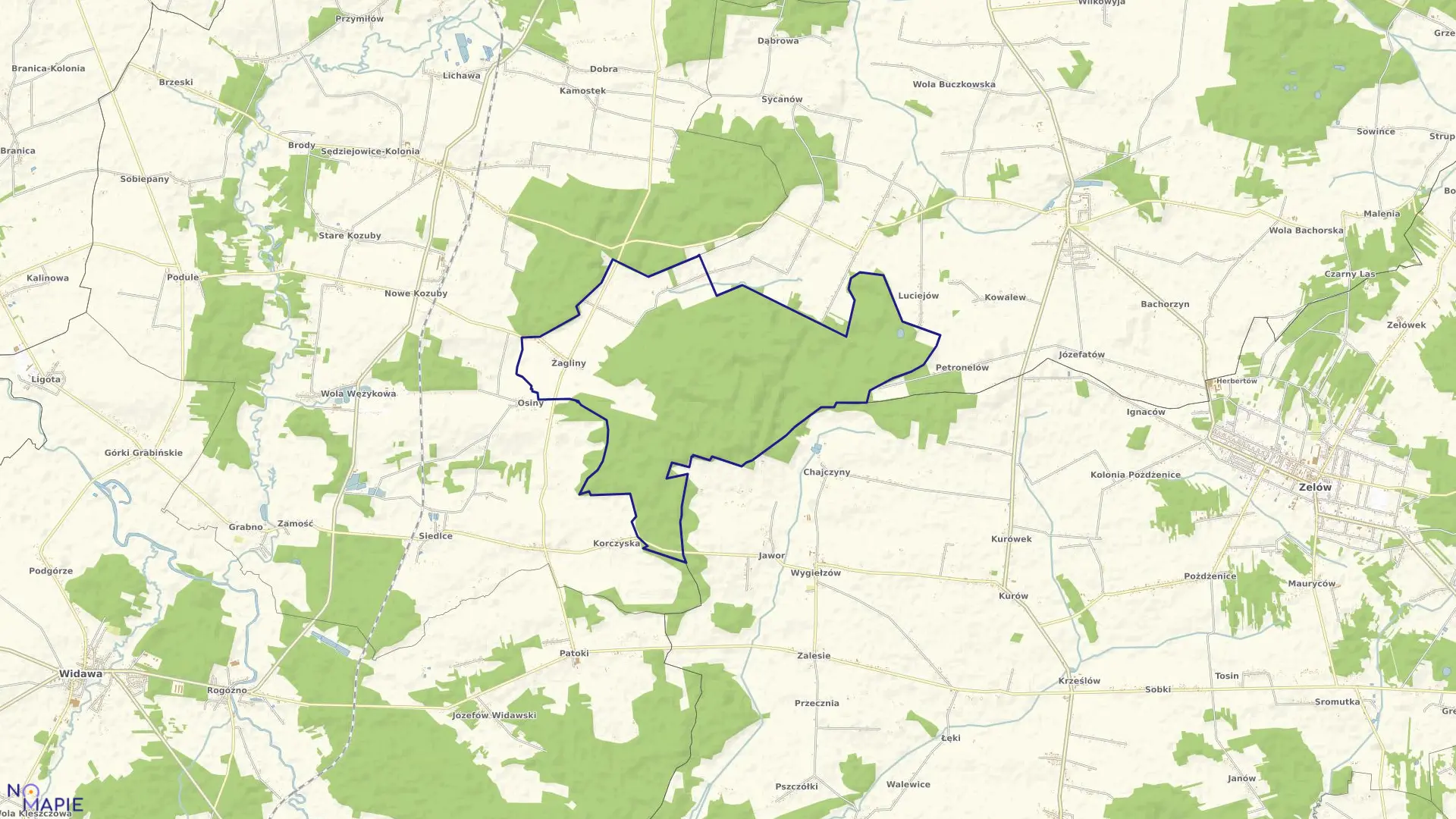 Mapa obrębu ŻAGLINY w gminie Sędziejowice